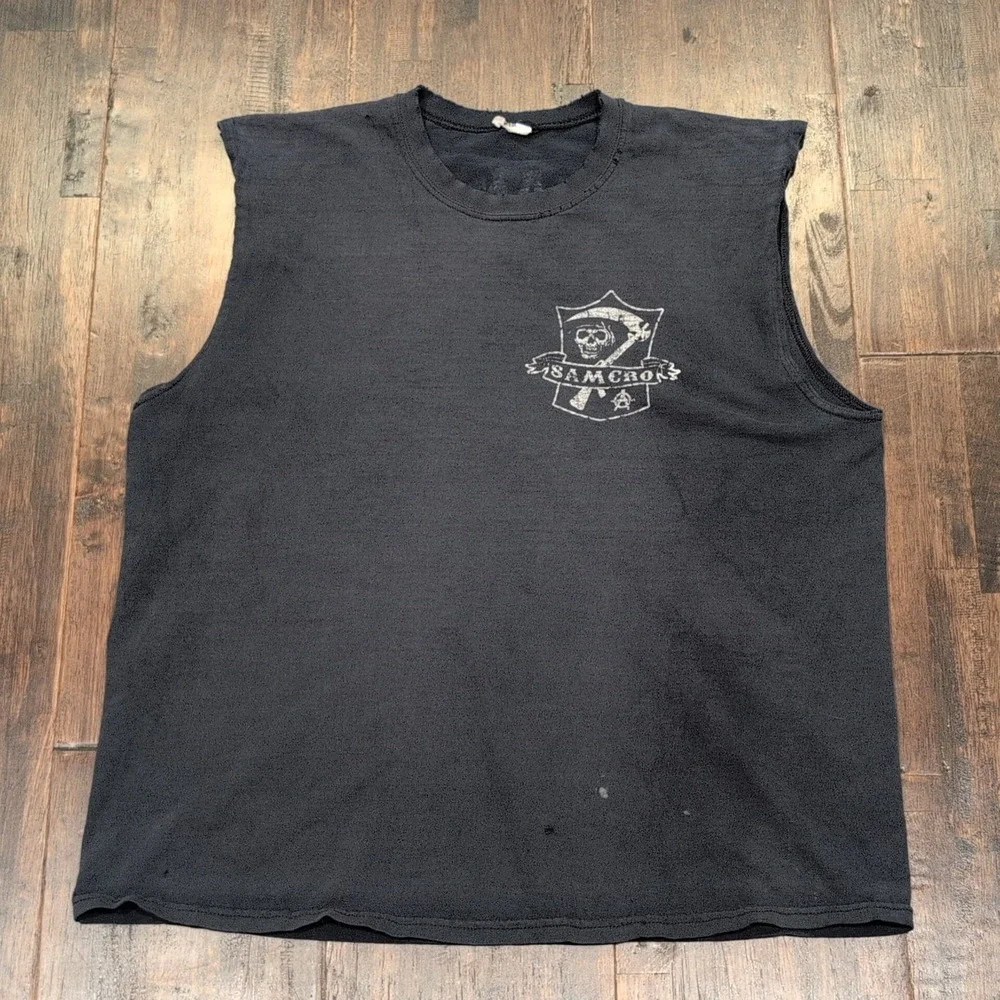 Sons of Anarchy‎ Samcro Mens Large Black Sleeveless T-Shirt Grunge Biker Reaper